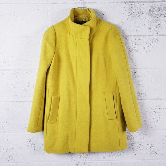 J Crew Women's Size 8 City Coat Citron Yellow Wool Blend Peacoat Overcoat - Picture 2 of 9